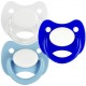 3 Tétines Personnalisées: Blanc anneau transparent, Bleu capuchon blanc y Bleu ciel blanc